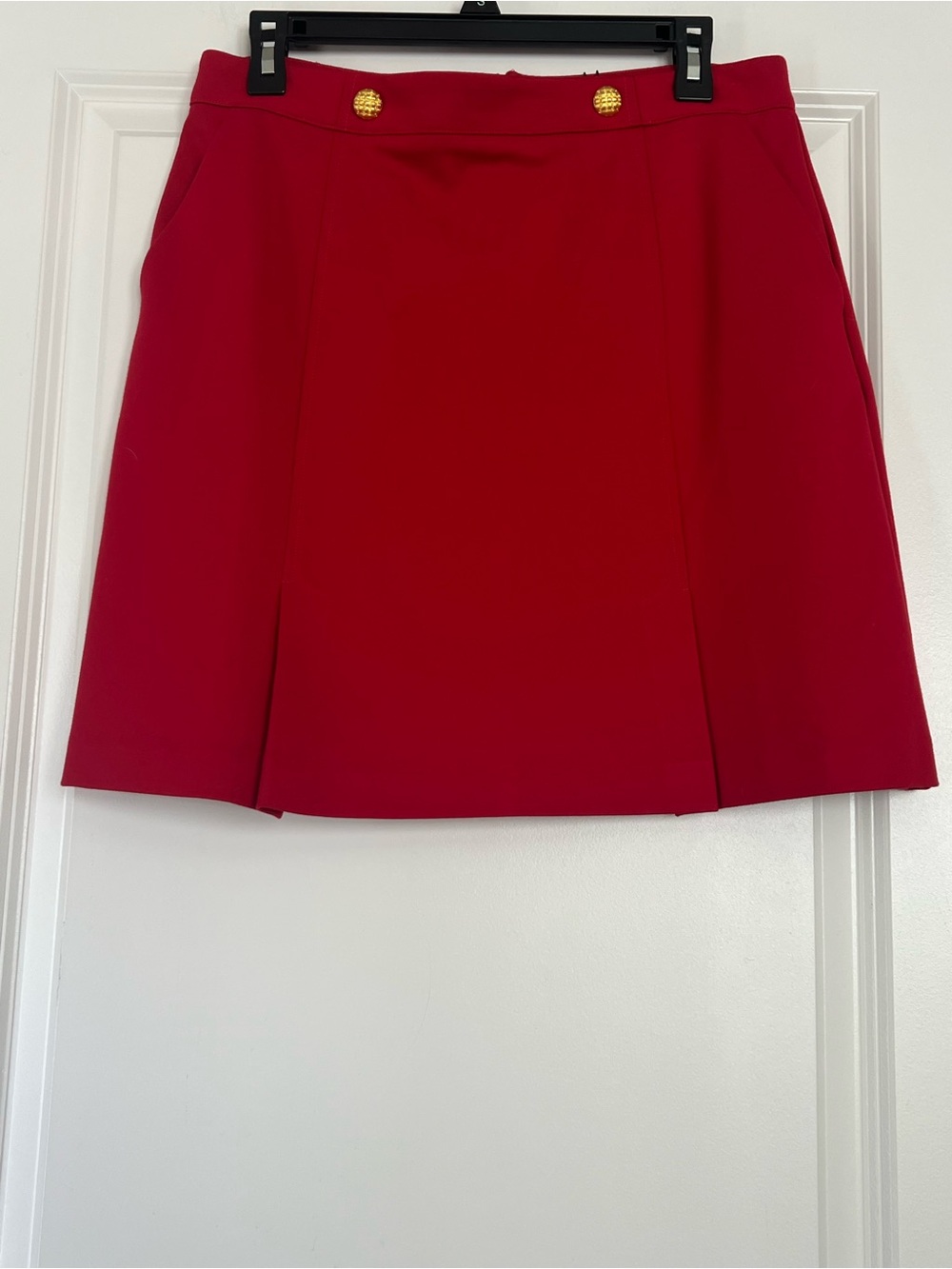 CAbi Broadcadt Skirt with Gold Button Accents